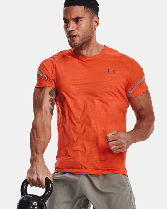 Men's UA RUSH™ Emboss Short Sleeve, Orange, pdpMainDesktop image number 3